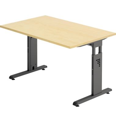 Schreibtisch O-Serie, manuell h&ouml;henverstellbar, 65-85cm (H), 120x80cm (BxT), rechteckig, ahorn / graphit