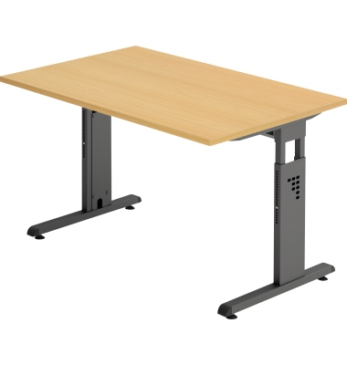 Schreibtisch O-Serie, manuell höhenverstellbar, 65-85cm (H), 120x80cm (BxT), rechteckig, buche / graphit