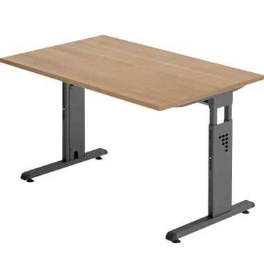 Schreibtisch O-Serie, manuell höhenverstellbar, 65-85cm (H), 120x80cm (BxT), rechteckig, nussbaum / graphit