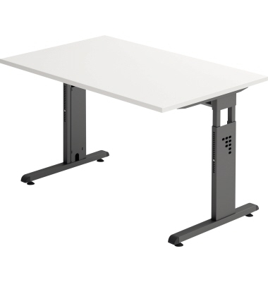 Schreibtisch O-Serie, manuell höhenverstellbar, 65-85cm (H), 120x80cm (BxT), rechteckig, weiß / graphit