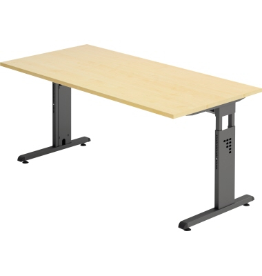 Schreibtisch O-Serie, manuell höhenverstellbar, 65-85cm (H), 160x80cm (BxT), rechteckig, ahorn / graphit