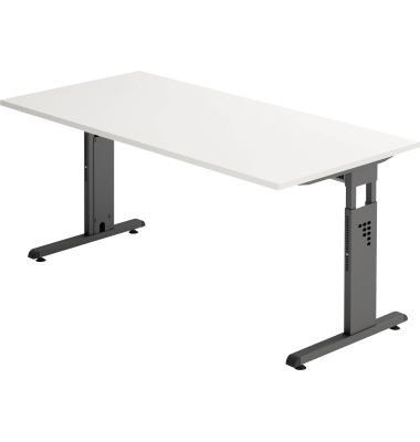 Schreibtisch O-Serie, manuell höhenverstellbar, 65-85cm (H), 160x80cm (BxT), rechteckig, weiß / graphit