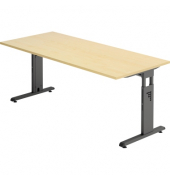 Schreibtisch O-Serie, manuell höhenverstellbar, 65-85cm (H), 180x80cm (BxT), rechteckig, ahorn / graphit