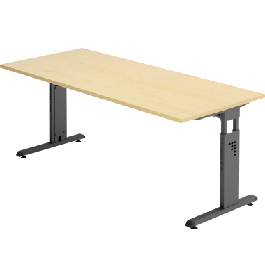 Schreibtisch O-Serie, manuell höhenverstellbar, 65-85cm (H), 180x80cm (BxT), rechteckig, ahorn / graphit Schreibtisch O-Serie, manuell höhenverstellbar, 65-85cm (H), 180x80cm (BxT), rechteckig, ahorn / graphit