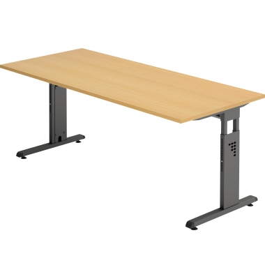 Schreibtisch O-Serie, manuell höhenverstellbar, 65-85cm (H), 180x80cm (BxT), rechteckig, buche / graphit