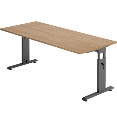 Schreibtisch O-Serie, manuell höhenverstellbar, 65-85cm (H), 180x80cm (BxT), rechteckig, nussbaum / graphit