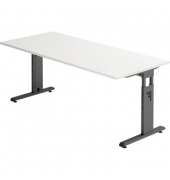 Schreibtisch O-Serie, manuell höhenverstellbar, 65-85cm (H), 180x80cm (BxT), rechteckig, weiß / graphit