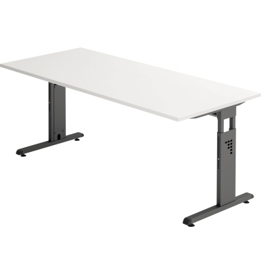 Schreibtisch O-Serie, manuell höhenverstellbar, 65-85cm (H), 180x80cm (BxT), rechteckig, weiß / graphit