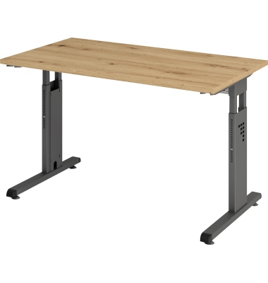 Schreibtisch O-Serie mini, manuell h&ouml;henverstellbar, 65-85cm (H), 120x67cm (BxT), rechteckig, eiche / graphit