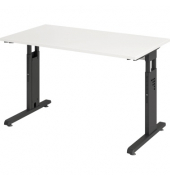 Schreibtisch O-Serie mini, manuell höhenverstellbar, 65-85cm (H), 120x67,2cm (BxT), rechteckig, weiß / graphit