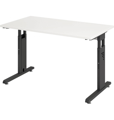 Schreibtisch O-Serie mini, manuell h&ouml;henverstellbar, 65-85cm (H), 120x67cm (BxT), rechteckig, wei&szlig; / graphit