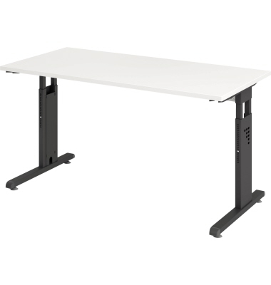 Schreibtisch O-Serie mini, manuell höhenverstellbar, 65-85cm (H), 140x67,2cm (BxT), rechteckig, weiß / graphit