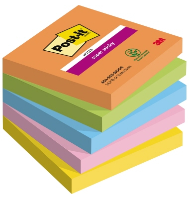 Haftnotizen 7100258933, Super Sticky Notes Boost Collection, 76x76mm, farbig sortiert (vitalorange/limonengr&uuml;n/paradiseblau/trop