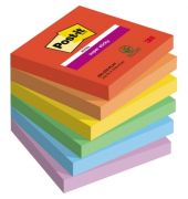 Haftnotizen 6546SSPLAY, Playful, 76x76mm, ultrarot/vitalorange/ultragelb/limonengrün/paradiseblau/flieder, quadratisch