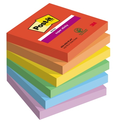 Haftnotizen 6546SSPLAY, Playful, 76x76mm, ultrarot/vitalorange/ultragelb/limonengrün/paradiseblau/flieder, quadratisch
