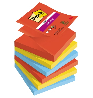 Haftnotizen R3306SSPLAY, Super Sticky Playful, 76x76mm, ultrarot/ultragelb/paradiseblau, quadratisch
