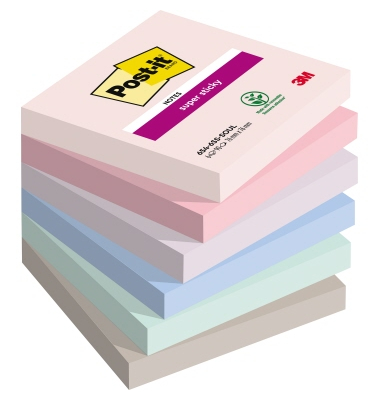 Haftnotizen 6546SSSOUL, Super Sticky Notes Soulful Collection, 76x76mm, rosa/flamingopink/flieder/denimblau/mint/grau, quadratis