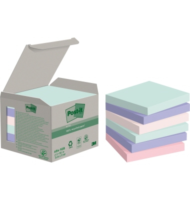 Haftnotizen 7100259123, Recycling Notes Rainbow, 76x76mm, farbig sortiert (blau/gr&uuml;n/pink), quadratisch