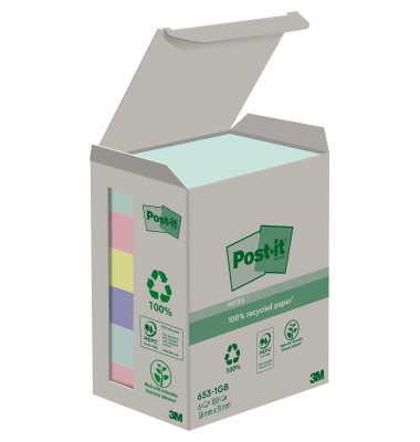 Haftnotizen 7100259445, Recycling Notes Rainbow, 51x38mm, farbig sortiert (mint/flamingopink/gelb/hellblau), rechteckig