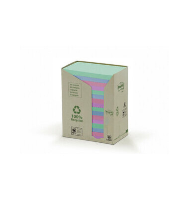 Haftnotizen 655-1RPT, Recycling Notes Tower Pastell Rainbow, 127x76mm, farbig sortiert (je 4 x mint/rosa/je 3 x hellblau/flaming