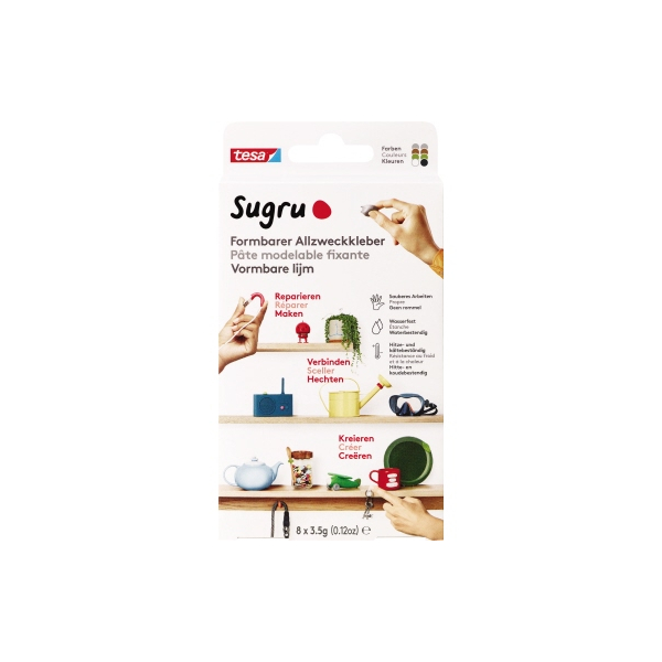 4063565069178 - Sugru - schwarz weiß braun grau grün 8er Pack - Formbarer Allzweckkleber - starker Allzweck-Klebstoff - schwarz weiß grün braun grau - Tesa