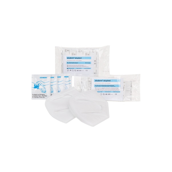 4250108821946 - Erste-Hilfe Ergänzungsset Söhngen® gemäß DIN 13157 48-teilig Verbände Feuchttücher & FFP2-Masken weiß
