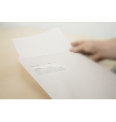 Faltentaschen, C4, mit Fenster, haftklebend, 20mm-Falte, 125g, weiß
