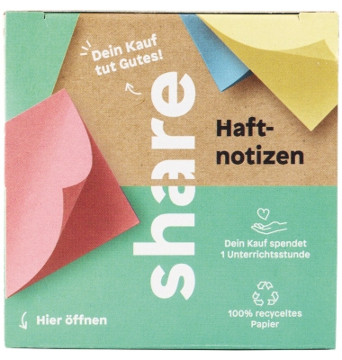 Haftnotizen Y-08-08-02, share, 75x75mm, gr&uuml;n/gelb/rot/blau, quadratisch