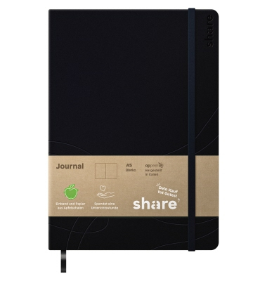 Notizbuch Y-07-07-11, share, schwarz, A5, punktiert, 80g, 96 Blatt / 192 Seiten