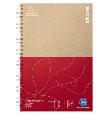 Collegeblock Y-01-02-02 share, Muster, Lineatur 22 / kariert mit Rand innen, A5, 80g, rot, 100 Blatt