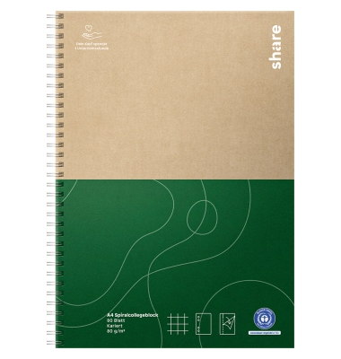 Collegeblock Y-16-01-02 share, Muster, Lineatur 22 / liniert mit Rand innen, A4, 80g, grün, 80 Blatt