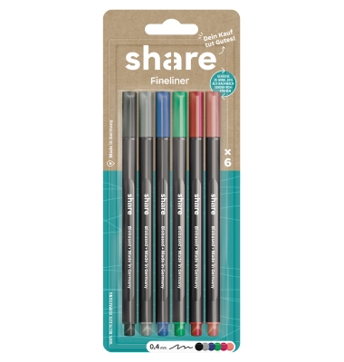 Fineliner-Set Biobased Fineliner, Y-11-11-02, schwarz (Schreibfarbe: 6-farbig sortiert), 0,4mm