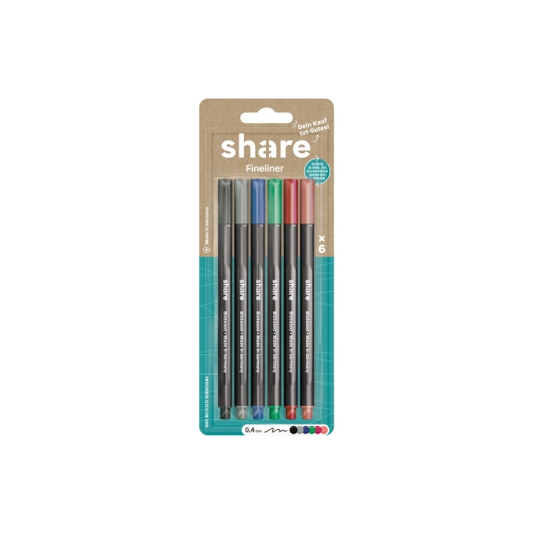 share GmbH Fineliner-Set Biobased Fineliner, Y-11-11-02, schwarz (Schreibfarbe: 6-farbig sortiert), 0,4mm 4260556676586 share GmbH 6 Stück