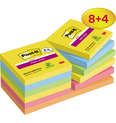 Haftnotizen 654-SS-CARN-P8+4, Carnival, 76x76mm, ultragelb/paradiseblau/limonengrün/powerpink/vitalorange, quadratisch