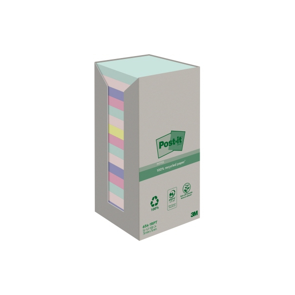4054596926707 - Haftnotizen 654-1RPT Recycling Notes Tower Pastell Rainbow je 4 x mint rosa je 3 x hellblau flamingopink 2 x gelb quadratisch 16 Stück
