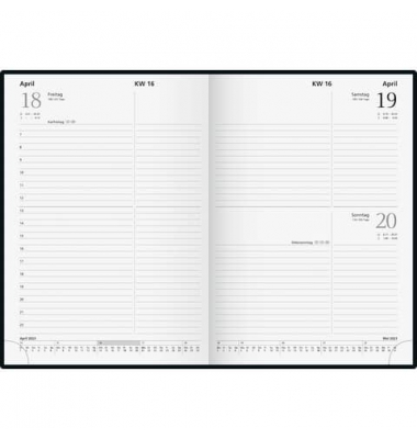 Buchkalender 5079562905, schwarz, 1 Tag / 1 Seite, Sa/So 1 Seite, 14,5x20,6cm (A5), 2027