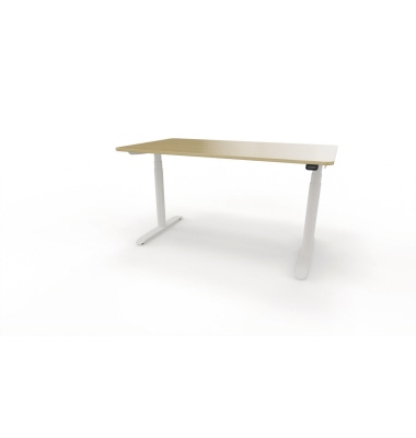 Sitz-Steh-Schreibtisch se:lab e-desk, elektrisch höhenverstellbar, 65-128cm (H), 140x90cm (BxT), rechteckig, eiche hell / weiß