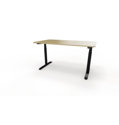 Sitz-Steh-Schreibtisch se:lab e-desk, elektrisch höhenverstellbar, 65-128cm (H), 140x90cm (BxT), rechteckig, eiche hell / schwar
