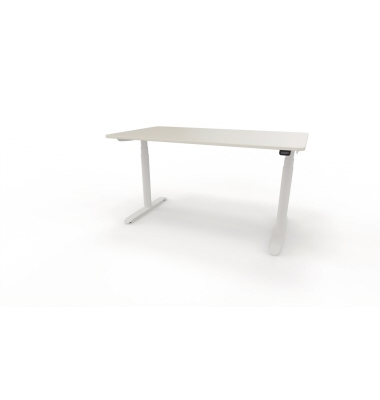 Sitz-Steh-Schreibtisch se:lab e-desk, elektrisch höhenverstellbar, 65-128cm (H), 140x90cm (BxT), rechteckig, weiß / weiß