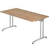 Schreibtisch Ergonomic, h&ouml;henverstellbar, 74-80cm (H), 160x80cm (BxT), rechteckig, nussbaum / silber
