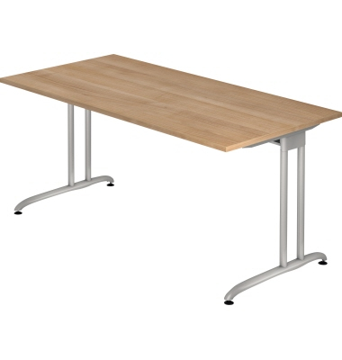 Schreibtisch Ergonomic, h&ouml;henverstellbar, 74-80cm (H), 160x80cm (BxT), rechteckig, nussbaum / silber