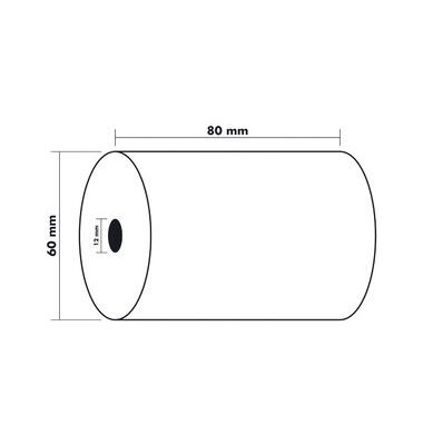 Thermorolle, 80mmx44m, Kern-Ø: 12 mm, Rollen-Ø: 60 mm, 55 g/m², weiß