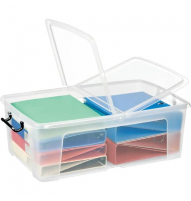 Aufbewahrungsbox Ablagebox HW675 2006750110, 50 Liter mit Deckel, für A4 Ordner, außen 695x450x241mm, Kunststoff transparent
