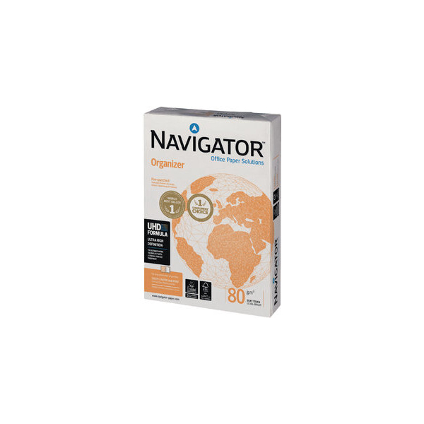 Papel fotocopiadora navigator din a4 80 gramos -4 taladros papel multiuso ink-jet y laserpaquete de 500 hojas