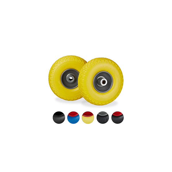 4052025932480 - 2x Sackkarrenrad pannensichere Vollgummireifen 300-4 Stahlfelge 20mm Achse 100kg 260 x 85 mm gelb-grau - Relaxdays 4052025932480 - 2x Sackkarrenrad pannensichere Vollgummireifen 300-4 Stahlfelge 20mm Achse 100kg 260 x 85 mm gelb-grau - Relaxdays