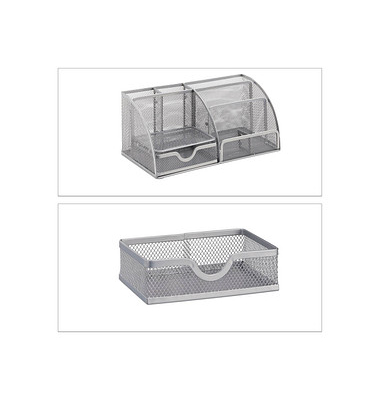 relaxdays Schreibtisch-Organizer silber Metall 6 Fächer 27,5 x 14,0 x 12,5 cm