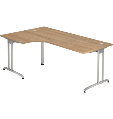 Schreibtisch Ergonomic, Stellfuß, 72cm (H), 200x120cm (BxT), L-Form, nussbaum / silber