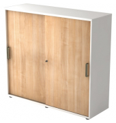 Schiebet&uuml;renschrank V1753S/W/N/SG, abschlie&szlig;bar, 3 OH, wei&szlig;/nussbaum, 120x110x40cm (BxHxT)