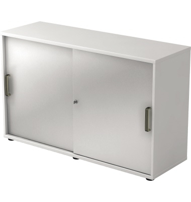 Schiebet&uuml;renschrank V1752/V1753 V1752S/W/S/SG, abschlie&szlig;bar, 2 OH, wei&szlig;/silber, 120x74,8x40cm (BxHxT)