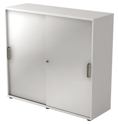 Schiebet&uuml;renschrank V1752/V1753 V1753S/W/S/SG, abschlie&szlig;bar, 3 OH, wei&szlig;/silber, 120x110x40cm (BxHxT)
